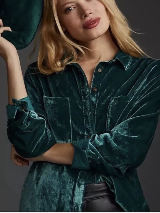 Pilcro Tops - NEW Anthropologie Pilcro Velvet Hadley Relaxed Button Down Shirt Green Small Top
